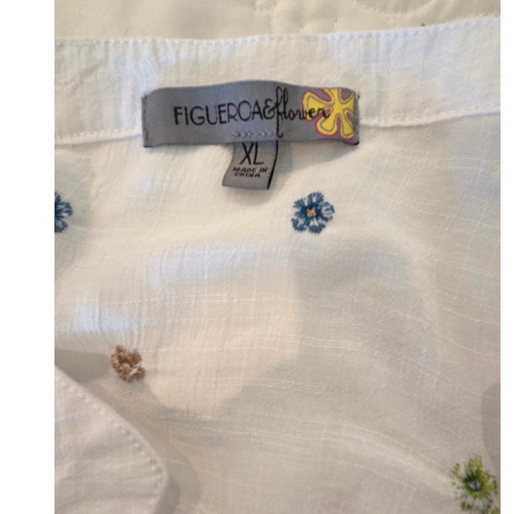 FIGUEROA & FLOWER White Floral Embroidered‎ Button Up Shirt XL - Picture 2 of 11